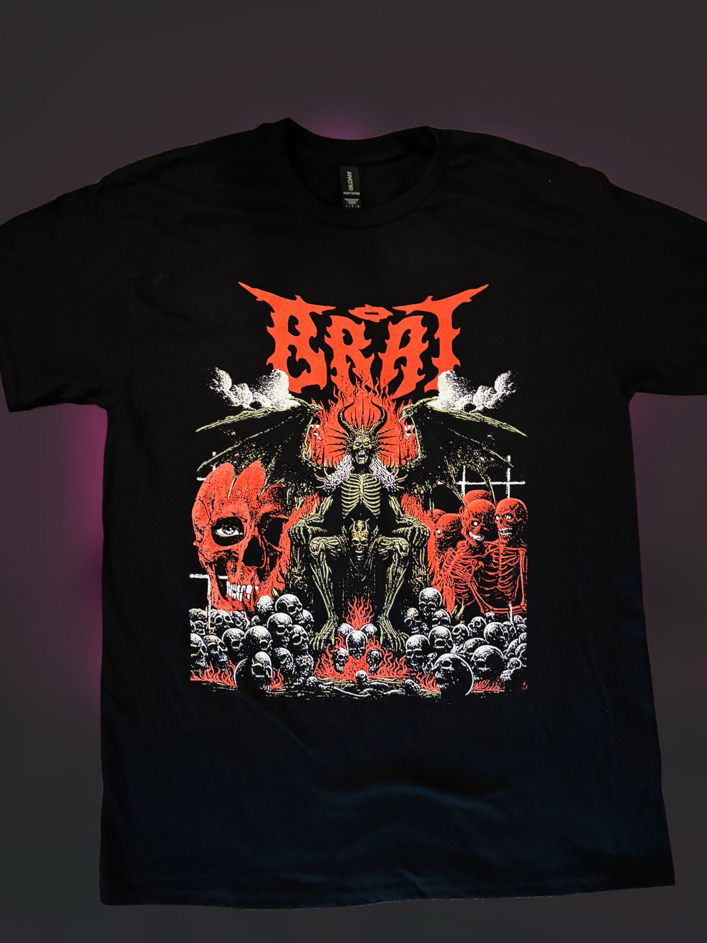 Overlord t-shirt in red and black with “Utter distaste for the human race” back print