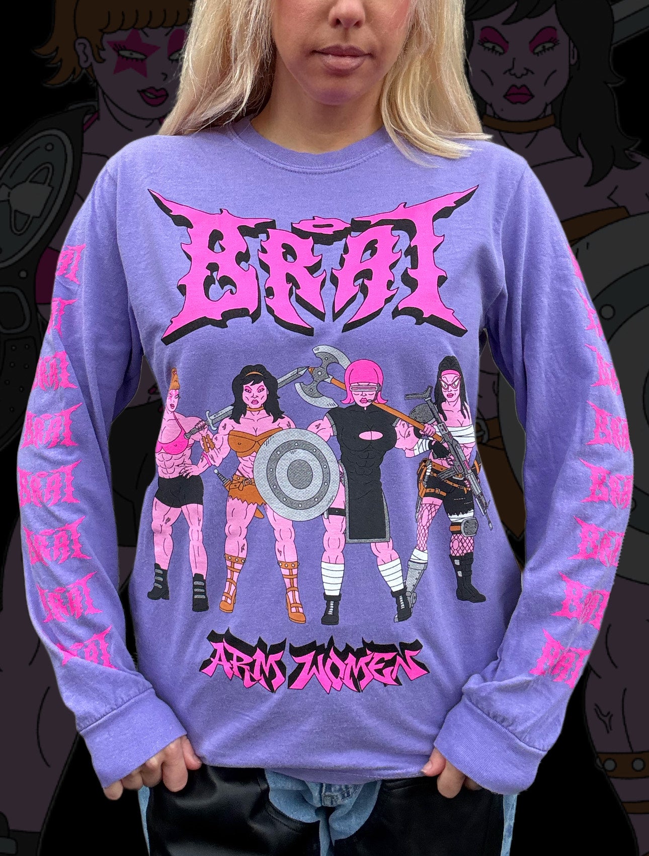 ARM WOMEN Lavender Longsleeve tee with "Give Your Daughter A Gun" Backprint